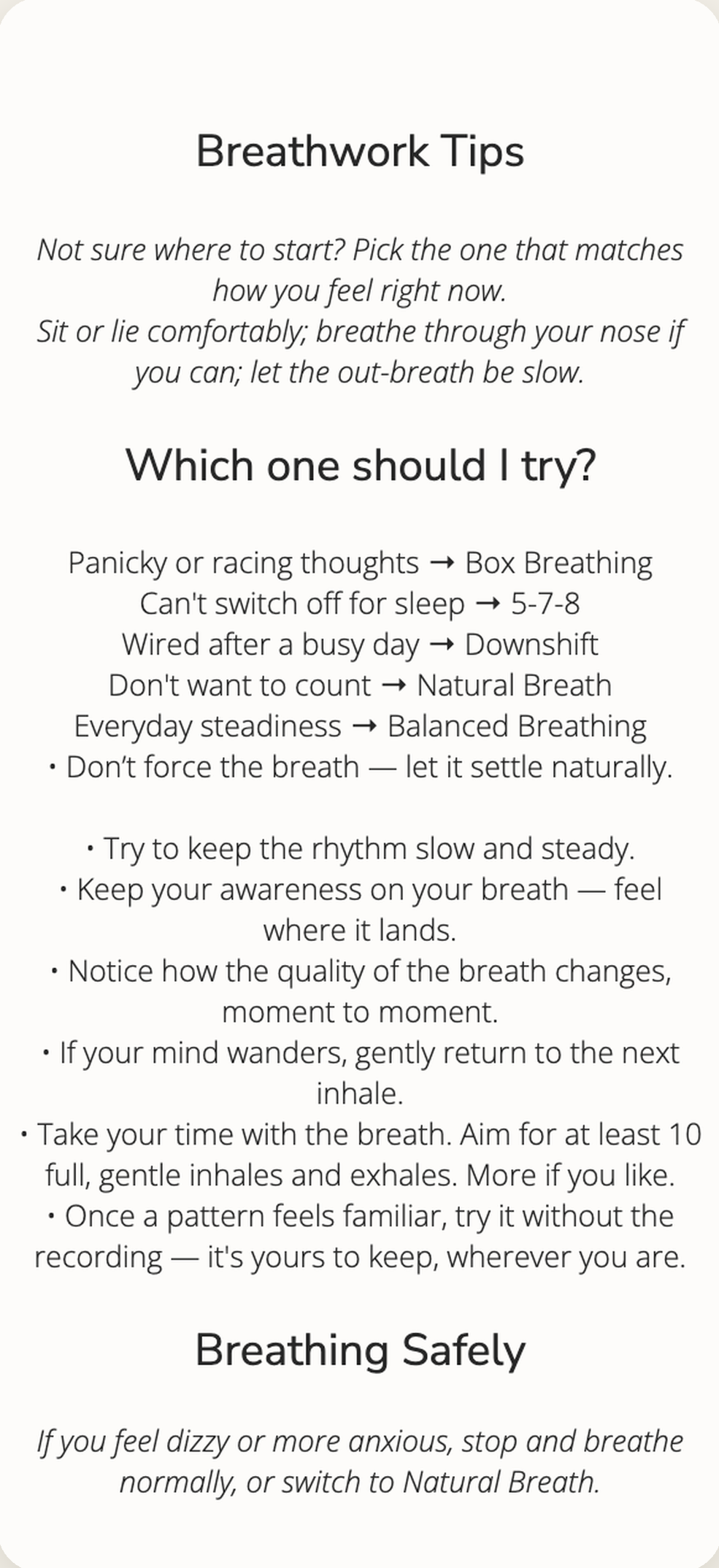 Breathwork tips screen